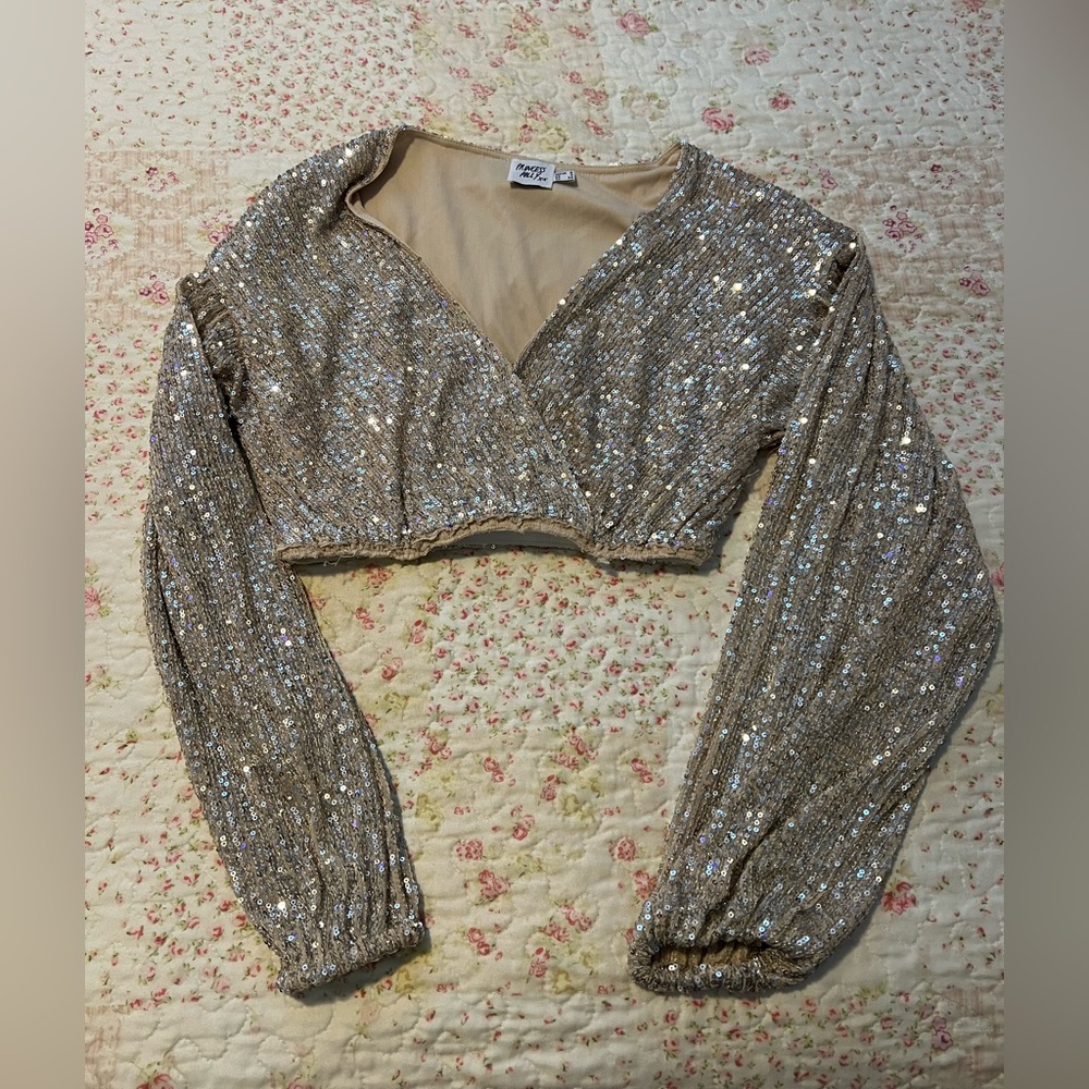 Princess Polly Silver Sequin Crop Top